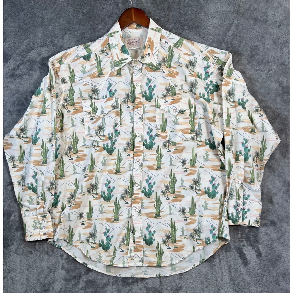 Vintage Rockmount Ranch Wear Desert Cactus Shirt Mens XL Pearl Snap Sawtooth
